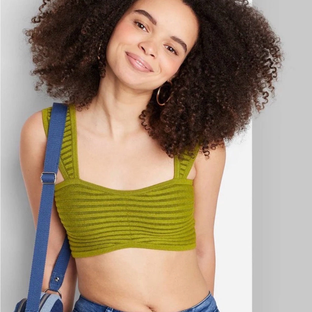 Wild Fable Two Tone Green Ribbed Crop Bra Top Sweater Knit Super Soft Sz L